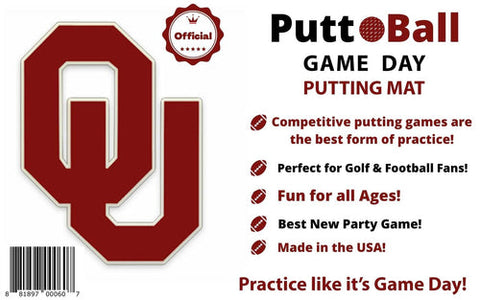 Image of Oklahoma Putt Ball - Putting Mat Game - Make Practicing your Putts Entertaining While Representing Your Favorite University - Mat is 12 feet by 2 feet